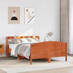 Berkfield Home Bed Frame without Mattress Wax Brown 135x190 cm Double Solid Wood Pine - thumbnail 2