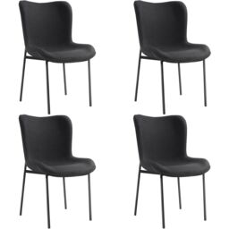 tectake Dining Chair Tessa Set Of 6 - Woven Fabric Black/Black in Black - Size: 6 Pack