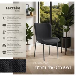 tectake Dining Chair Tessa Set Of 6 - Woven Fabric Black/Black in Black - Size: 6 Pack - thumbnail 2