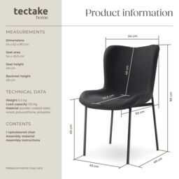 tectake Dining Chair Tessa Set Of 6 - Woven Fabric Black/Black in Black - Size: 6 Pack - thumbnail 6