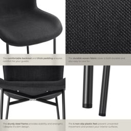 tectake Dining Chair Tessa Set Of 6 - Woven Fabric Black/Black in Black - Size: 6 Pack - thumbnail 4