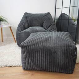 rucomfy Beanbags rucomfy Indoor Large Ottoman Pouffe - Jumbo Cord Bean Bag Footstool in Grey