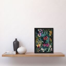 "Artery8 Exotic Orchids in Jungle Painting Wild Floral Framed Art Print in Green - Size: W12"" x H16""" - thumbnail 4