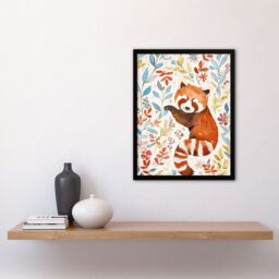 Artery8 Cute Red Panda in Botanical Pastel Colour Pattern Framed Wall Art - Size: A4 - thumbnail 4