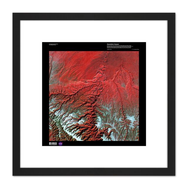 Artery8 Science Map Satellite Desolation Canyon Utah USA Replica 8X8 Inch Square Wooden Framed Wall Art Print Picture with Mount in Black - image 1