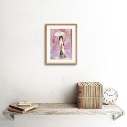 "Artery8 Wall Art Print Woman in The Rain with Umbrella Art Framed 9x7 inch in Beige - Size: W7"" x H9""" - thumbnail 2