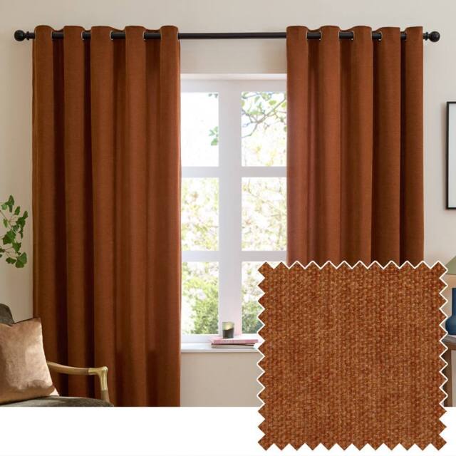 Furn Soft Chenille Blackout Eyelet Curtain Pair in Burnt Orange - Size: 168 cm width x 137 cm drop - image 1