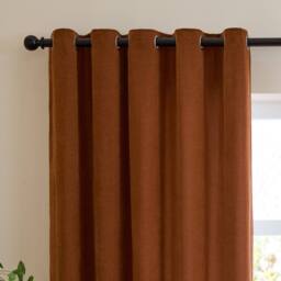 Furn Soft Chenille Blackout Eyelet Curtain Pair in Burnt Orange - Size: 168 cm width x 137 cm drop - thumbnail 6