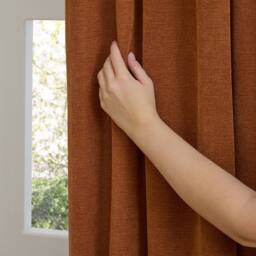 Furn Soft Chenille Blackout Eyelet Curtain Pair in Burnt Orange - Size: 168 cm width x 137 cm drop - thumbnail 5