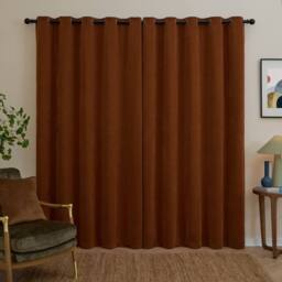 Furn Soft Chenille Blackout Eyelet Curtain Pair in Burnt Orange - Size: 168 cm width x 137 cm drop - thumbnail 3