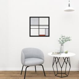 "Artery8 Wall Art Print Mondrian Composition No 1 Gray-red Abstract Painting Square Framed Picture 16X16 Inch in Black - Size: W16"" x H16""" - thumbnail 2