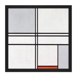 "Artery8 Wall Art Print Mondrian Composition No 1 Gray-red Abstract Painting Square Framed Picture 16X16 Inch in Black - Size: W16"" x H16""" - thumbnail 1