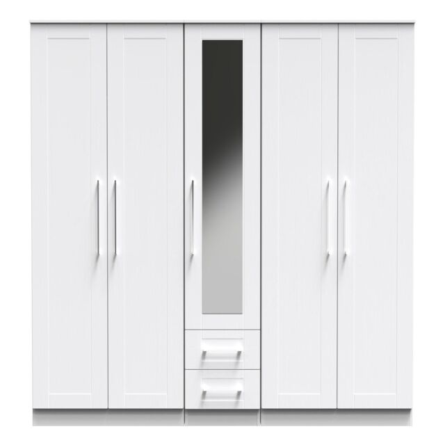 Ready Assembled 2 U Ripon Tall 5 Door 2 Drawer 1 Mirror Wardrobe (Ready Assembled) in White - image 1