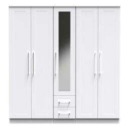 Ready Assembled 2 U Ripon Tall 5 Door 2 Drawer 1 Mirror Wardrobe (Ready Assembled) in White - thumbnail 1
