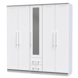Ready Assembled 2 U Ripon Tall 5 Door 2 Drawer 1 Mirror Wardrobe (Ready Assembled) in White - thumbnail 3