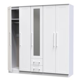 Ready Assembled 2 U Ripon Tall 5 Door 2 Drawer 1 Mirror Wardrobe (Ready Assembled) in White - thumbnail 5