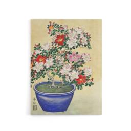 "Artery8 Blooming Azalea In Blue Pot Canvas Wall Art Print Ohara Koson in Yellow - Size: W18"" x H24""" - thumbnail 1
