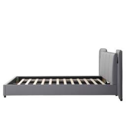 Merax 4ft6 Double PU Leather Bed with Extended Headboard & Reading Lights in Grey - thumbnail 8