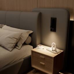 Merax 4ft6 Double PU Leather Bed with Extended Headboard & Reading Lights in Grey - thumbnail 9