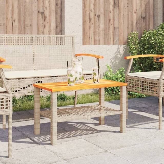 Berkfield Home Garden Table Beige 70x38x42 cm Poly Rattan Acacia Wood - Size: 70 x 38 x 42 cm - image 1