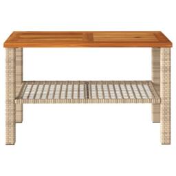 Berkfield Home Garden Table Beige 70x38x42 cm Poly Rattan Acacia Wood - Size: 70 x 38 x 42 cm - thumbnail 4