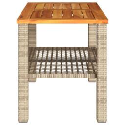 Berkfield Home Garden Table Beige 70x38x42 cm Poly Rattan Acacia Wood - Size: 70 x 38 x 42 cm - thumbnail 5