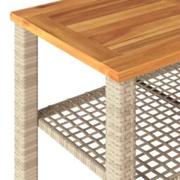 Berkfield Home Garden Table Beige 70x38x42 cm Poly Rattan Acacia Wood - Size: 70 x 38 x 42 cm - thumbnail 7