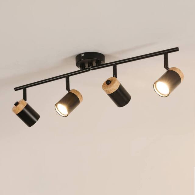 Pheashine Black Wood 4-Light Rotatable Ceiling Spotlight, GU10 Base, Bulbs Not - image 1