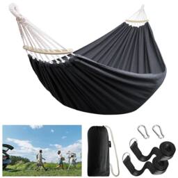 Nordara Double Camping Hammock Lightweight Portable 2 Person Outdoor Bed in Black - thumbnail 3