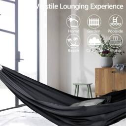 Nordara Double Camping Hammock Lightweight Portable 2 Person Outdoor Bed in Black - thumbnail 4