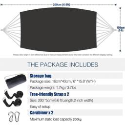 Nordara Double Camping Hammock Lightweight Portable 2 Person Outdoor Bed in Black - thumbnail 2