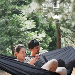 Nordara Double Camping Hammock Lightweight Portable 2 Person Outdoor Bed in Black - thumbnail 5