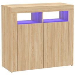 Berkfield Home Sideboard with LED Lights Sonoma Oak 80x35x75 cm in Brown - Size: 80 x 35 x 75 cm - thumbnail 2