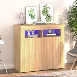 Berkfield Home Sideboard with LED Lights Sonoma Oak 80x35x75 cm in Brown - Size: 80 x 35 x 75 cm - thumbnail 1
