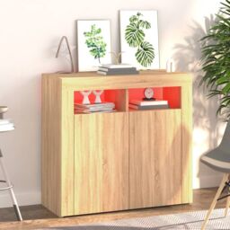 Berkfield Home Sideboard with LED Lights Sonoma Oak 80x35x75 cm in Brown - Size: 80 x 35 x 75 cm - thumbnail 3