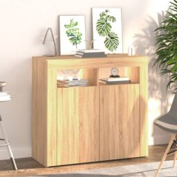 Berkfield Home Sideboard with LED Lights Sonoma Oak 80x35x75 cm in Brown - Size: 80 x 35 x 75 cm - thumbnail 5