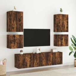 Berkfield Home TV Wall Cabinets 2 pcs Smoked Oak 40.5x30x40 cm Engineered Wood in Brown - thumbnail 4