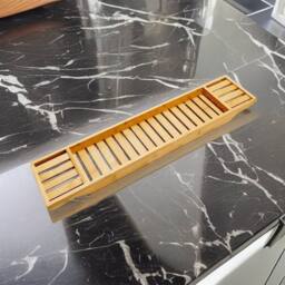 Almineez Bamboo Wood Bath Tub Caddy Rack Tray in Natural - thumbnail 3