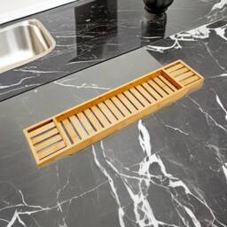 Almineez Bamboo Wood Bath Tub Caddy Rack Tray in Natural - thumbnail 2