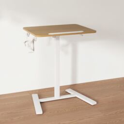 Gymax Foldable Mobile Standing Desk Height Adjustable Sit Stand Desk-Natural in Khaki