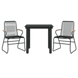 Berkfield Home 3 Piece Garden Dining Set Black PVC Rattan - thumbnail 3