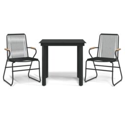 Berkfield Home 3 Piece Garden Dining Set Black PVC Rattan - thumbnail 2