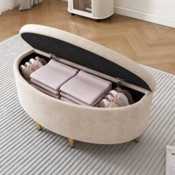 BTM Upholstered storage bench with metal legs for hallway or living room in Beige - thumbnail 1