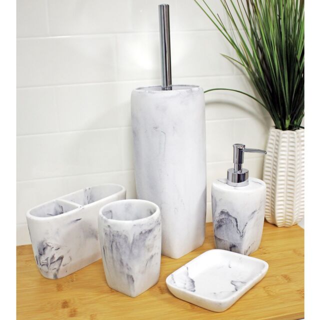 Showerdrape Octavia White Marble & Chrome 5 Piece Bathroom Accessory Set - image 1