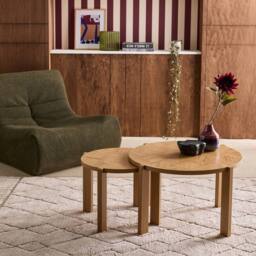 sweeek Set of 2 vintage nesting tables with round chevron effect tops in Beige - thumbnail 4