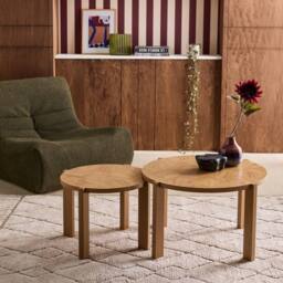 sweeek Set of 2 vintage nesting tables with round chevron effect tops in Beige