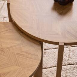 sweeek Set of 2 vintage nesting tables with round chevron effect tops in Beige - thumbnail 6