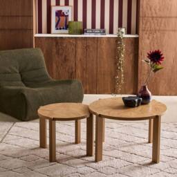 sweeek Set of 2 vintage nesting tables with round chevron effect tops in Beige - thumbnail 3