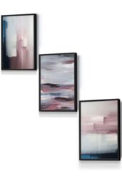 ARTZE Abstract Navy Blue Grey Blush Pink Oil Framed Wall Art - Small in Black - Size: W33 cm x H45 cm x D20mm - thumbnail 1