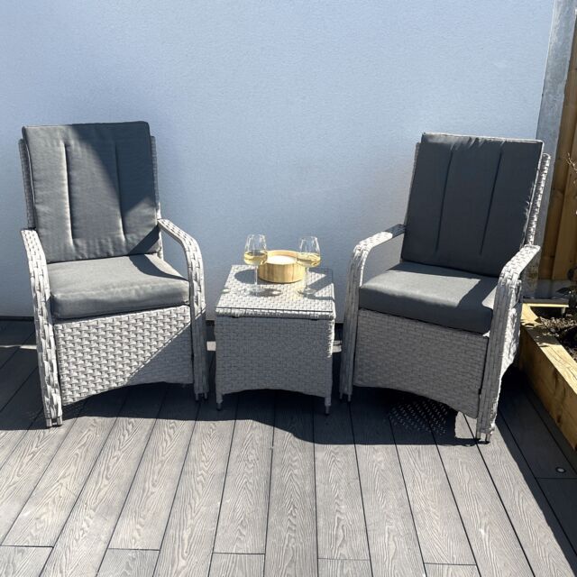 Outdoor Living Leigh Wicker Rattan Natural Bistro Set with Outdoor Cushions in Light Grey - image 1